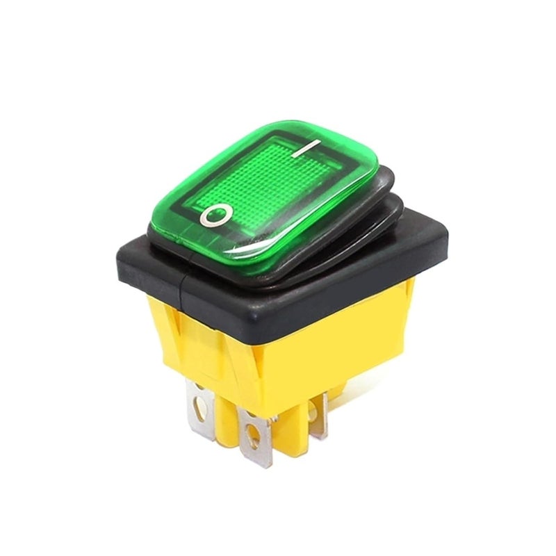 Heavy Duty 4 Pin DPST IP67 Waterproof Rocker Switch LED Green 24V 250V - Image 1